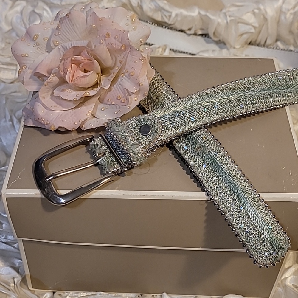Womens Belt Shimmery Blue - Glitter Look.